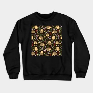 Hedgehogs amid woodland plants and flowers Crewneck Sweatshirt